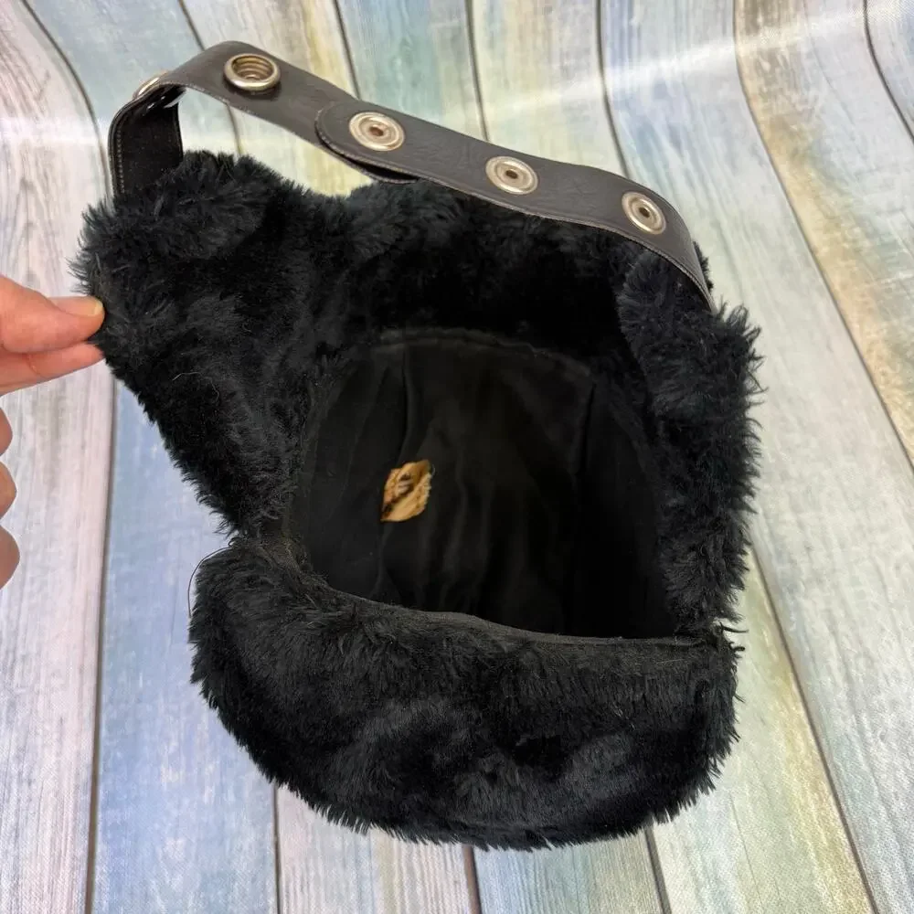 Black Leather Vintage Trooper Hat Made in Korea Cousin Eddie Ear Flap Aviator